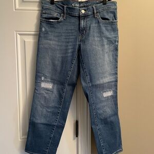 Eddie Bauer Blue Ankle Cropped Jeans with Distressed Details
